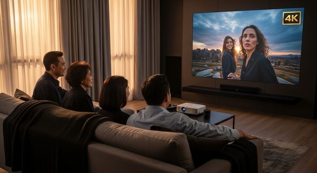 kualiti gambar 4k projektor living room