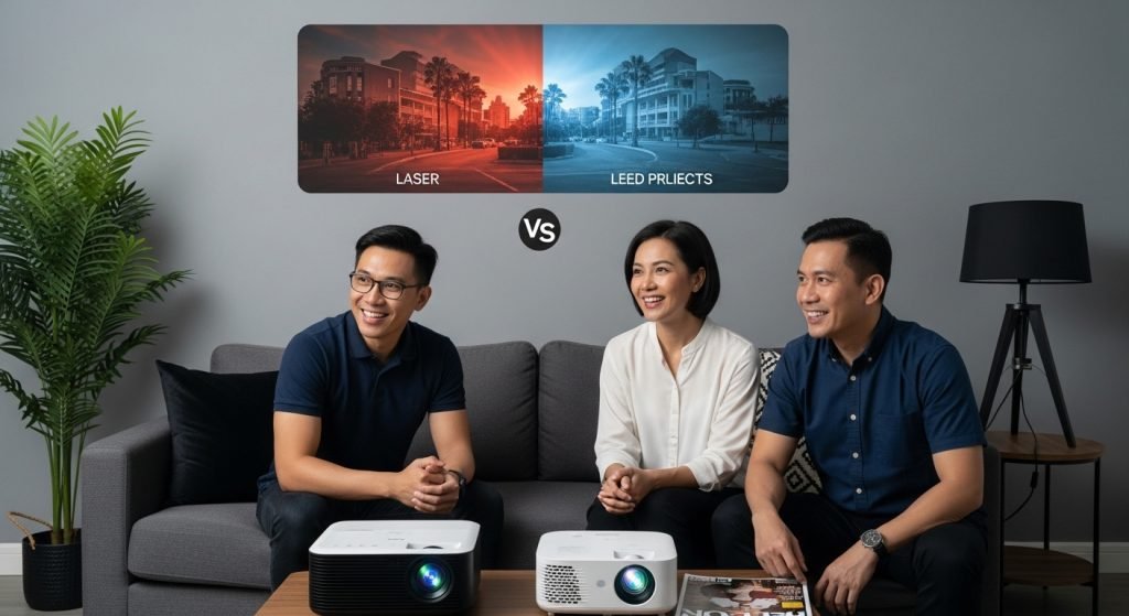 perbezaan projektor laser dan led