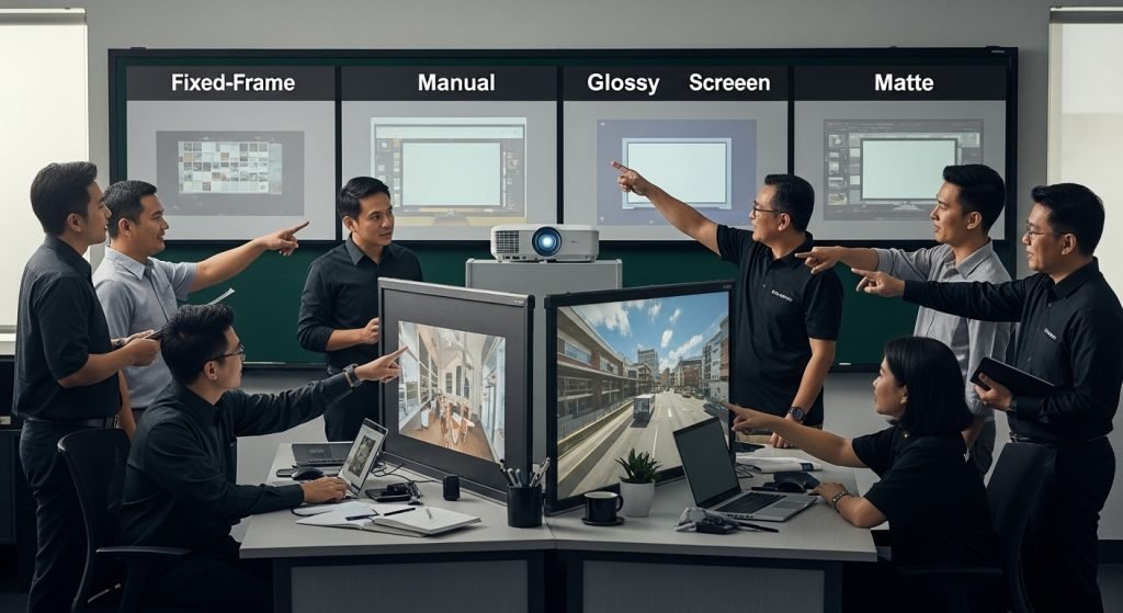 perbandingan skrin projektor, projector screen comparison, Malaysia