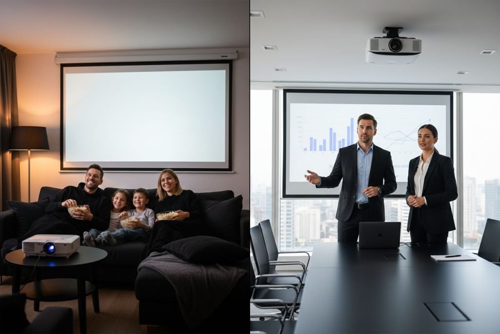 perbezaan home theater business projektor