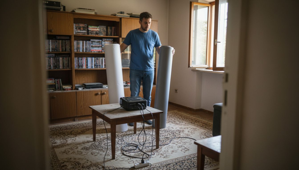 Home user comparing two budget projector screens