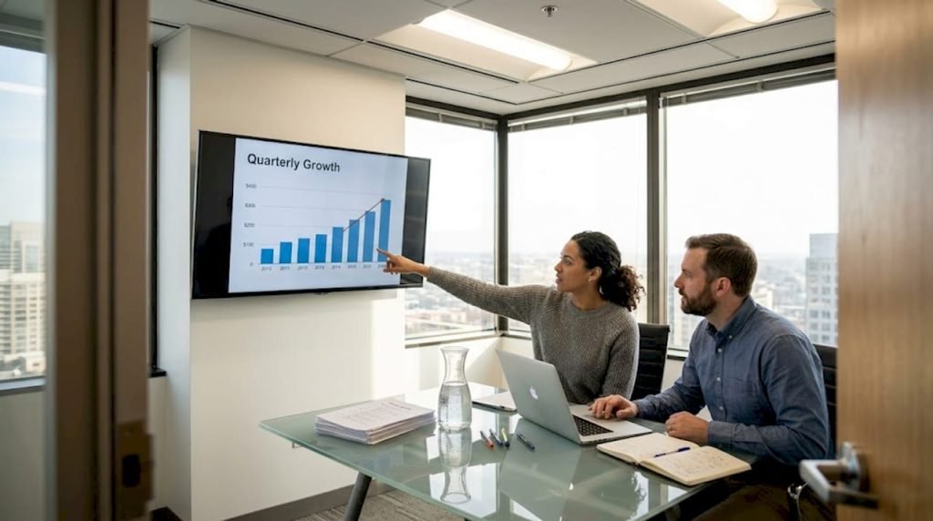 Business meeting using wireless projector display