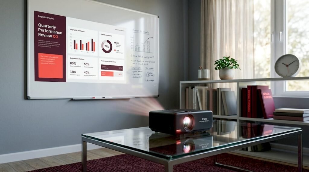 Epson EF12 projector in modern living room setup